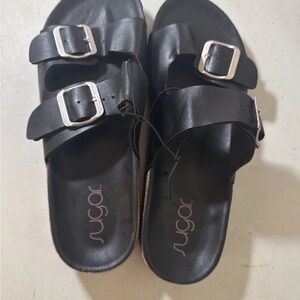Sugar Black Double Buckle Sandals
